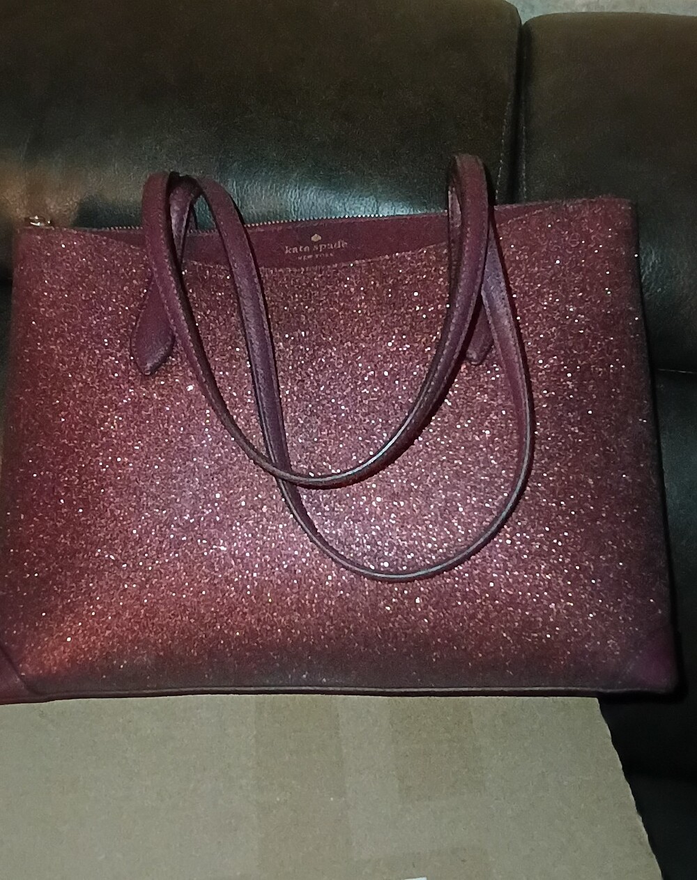 Kate Spade Shimmy Glitter Large Tote Burgundy Deep Nova Flawed Read Description